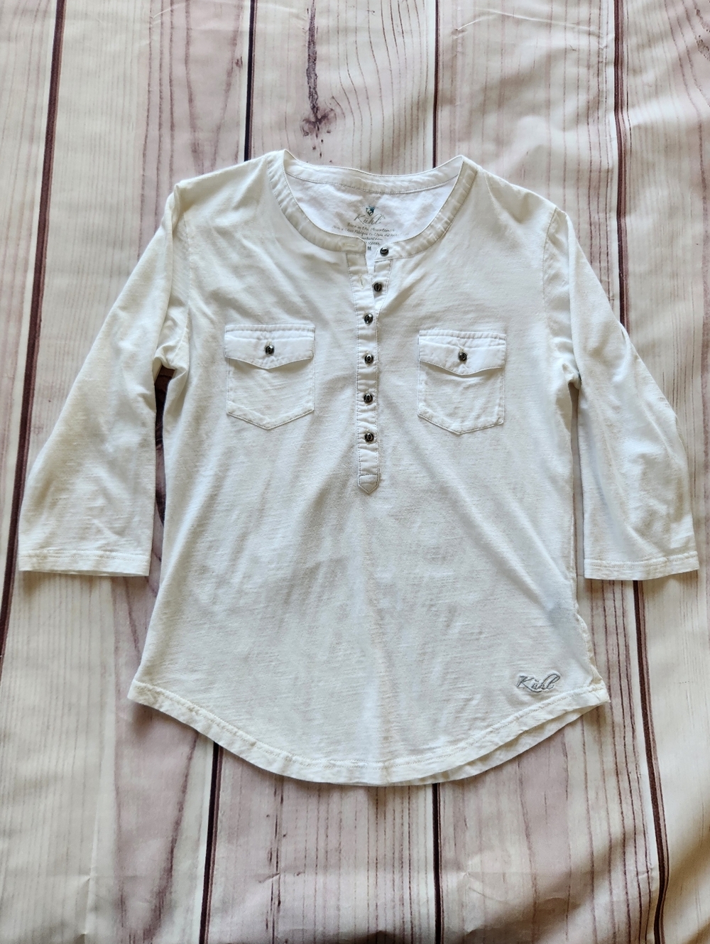 Kuhl "Khloe" Organic Cotton Henley Shirt 3/4 Sleeve White | Women's Size M - Picture 4 of 9